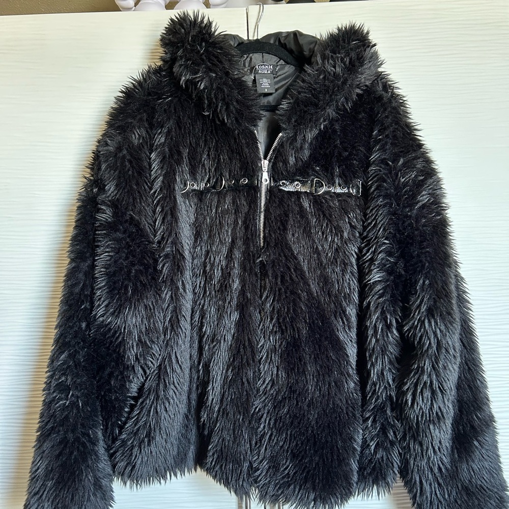 🖤Cosmic Aura Black Faux Fur Coat🖤